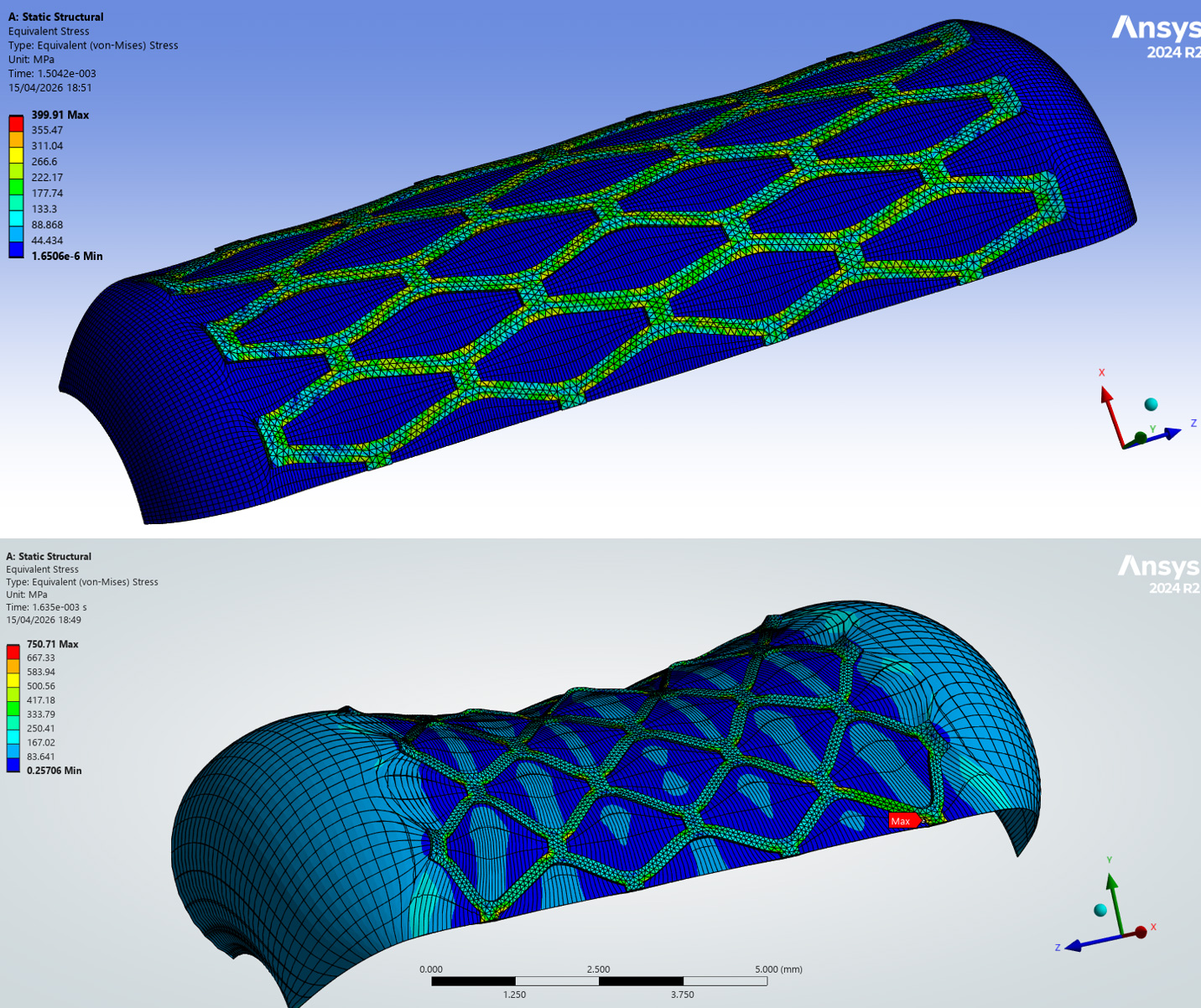 Fig 4.16 — Comparison: 0.35 MPa (a) vs 0.50 MPa (b)