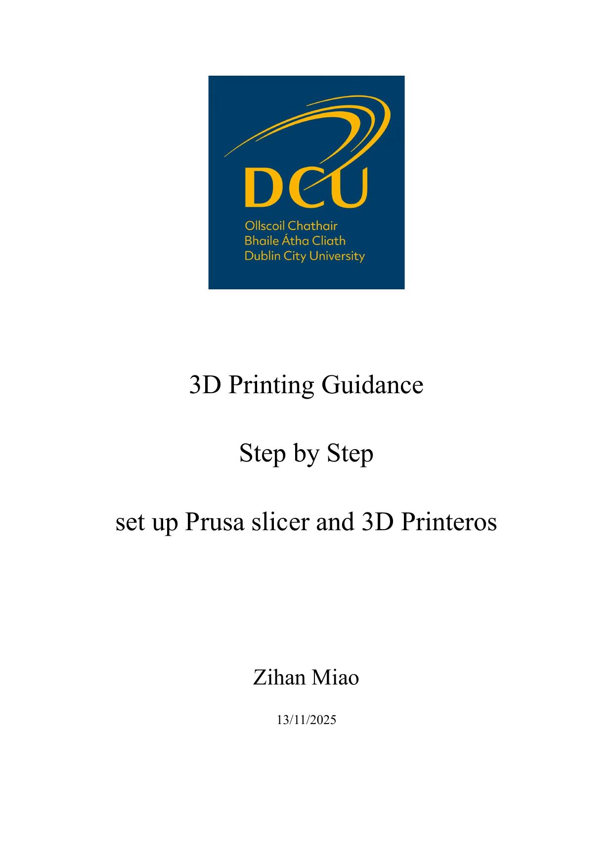 First page of the 3D Printing Lab Guidebook